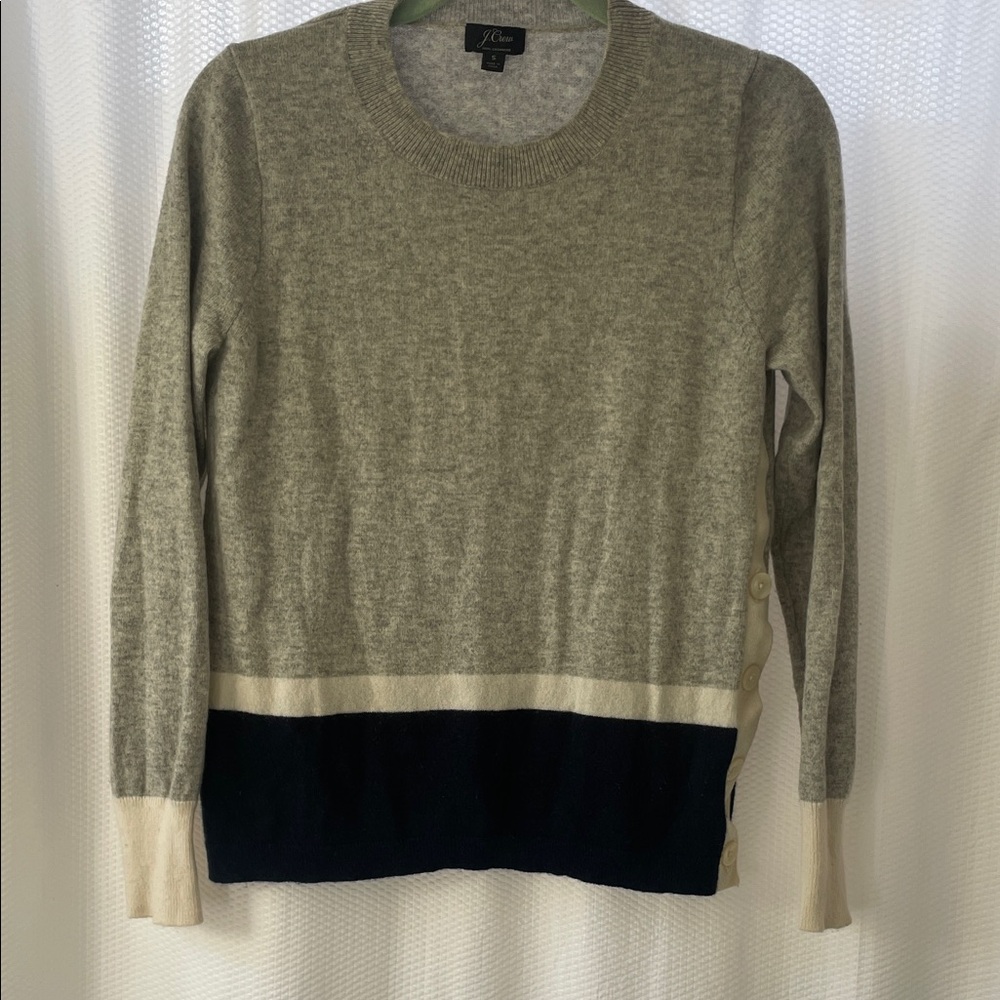 J Crew Cashmere Gray and Cream Sweater SMALL